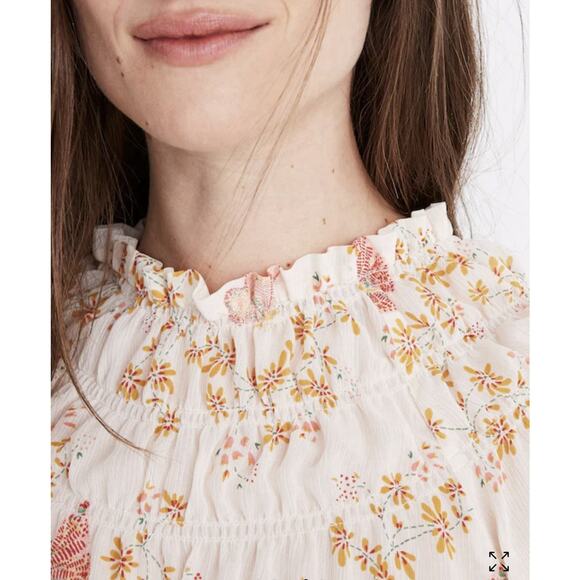 Madewell Butterfly Smocked Neck Top Size Large Fairycore Y2K Coquette Soft Girl - Picture 4 of 9